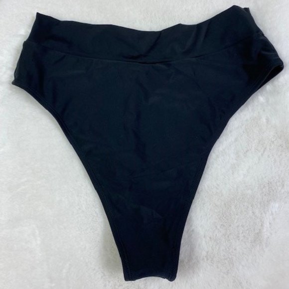 NEW Black 2 Piece Bikini Swimsuit Bandeau High Waist‎ French Cut, size XL - Picture 5 of 11